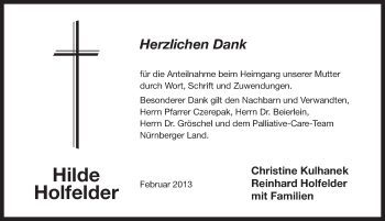 Traueranzeige von Holfelder Hilde von Pegnitz-Zeitung